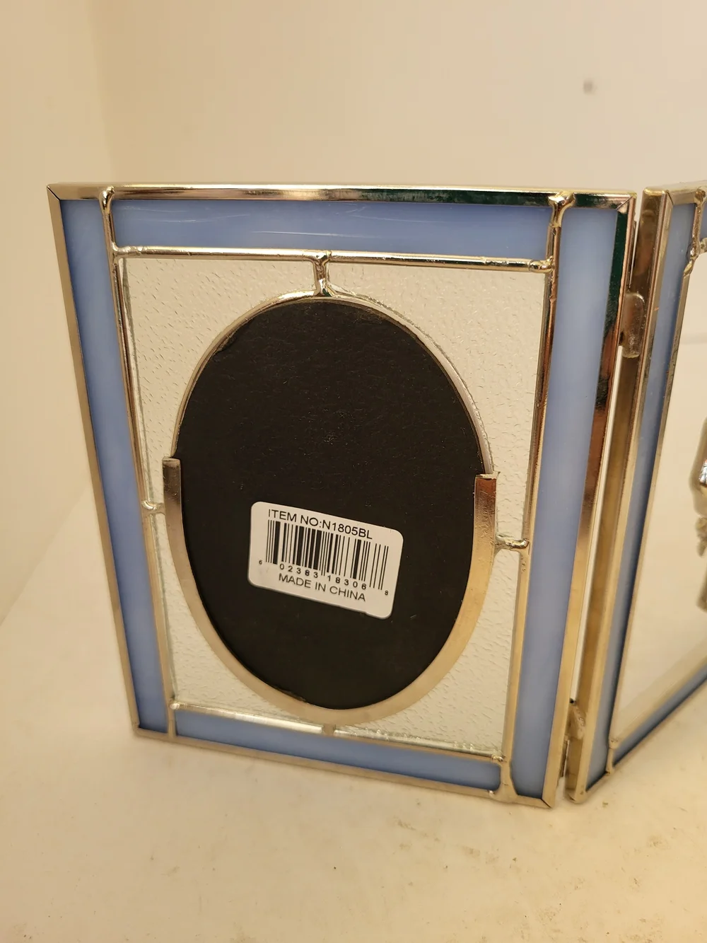 Blue Stained Glass Double Photo Frame with Cross Accent